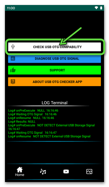 USB OTG Checker для Android - запуск проверки смартфона на предмет поддержки технологии On-The-Go