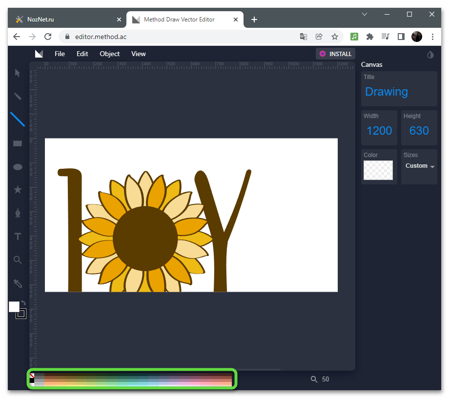Панель с цветами для редактирования SVG-файла через онлайн-сервис Method Draw