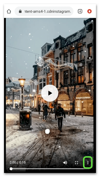 Открытие меню видео для скачивания сторис с Инстаграма через онлайн-сервис StorySaver на Android